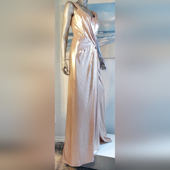 $2,000 RENE RUIZ BLUSH GOLDEN SHINY RUNWAY DRESS GOWN US 6 - Picture 3 of 9